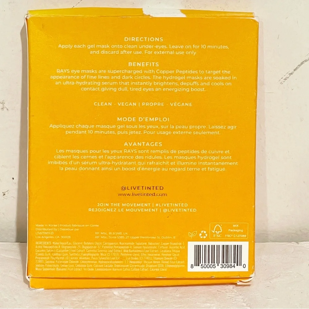 Live Tinted Copper Rays Copper Eye‎ Mask Peptide NEW 5 Pack Face Beauty NEW